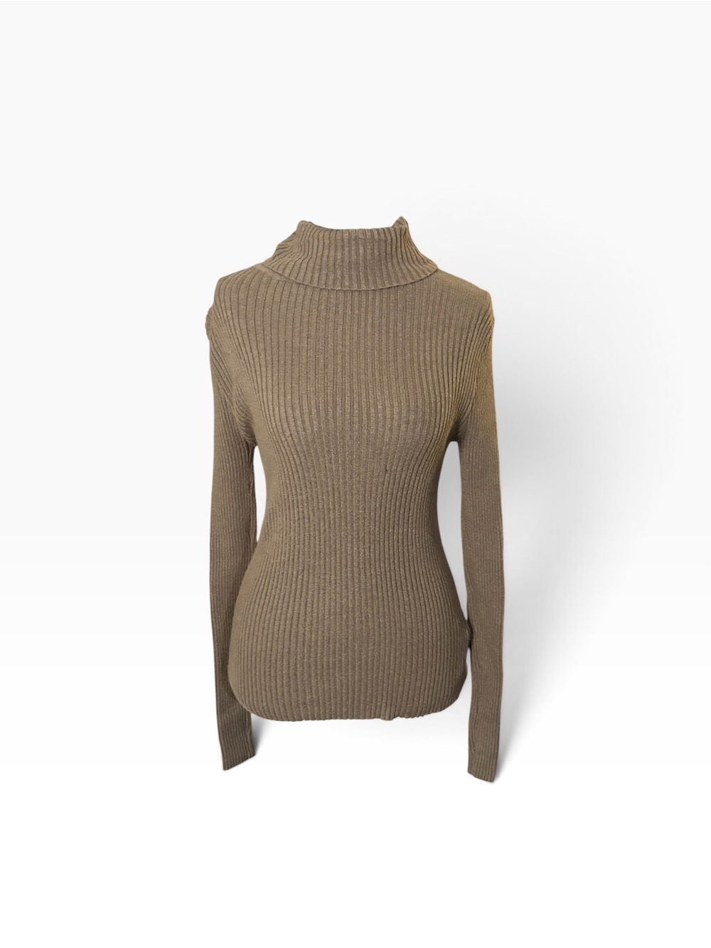 Forever 21 M Sage Ribbed Turtleneck Long Sleeve Fitted Top